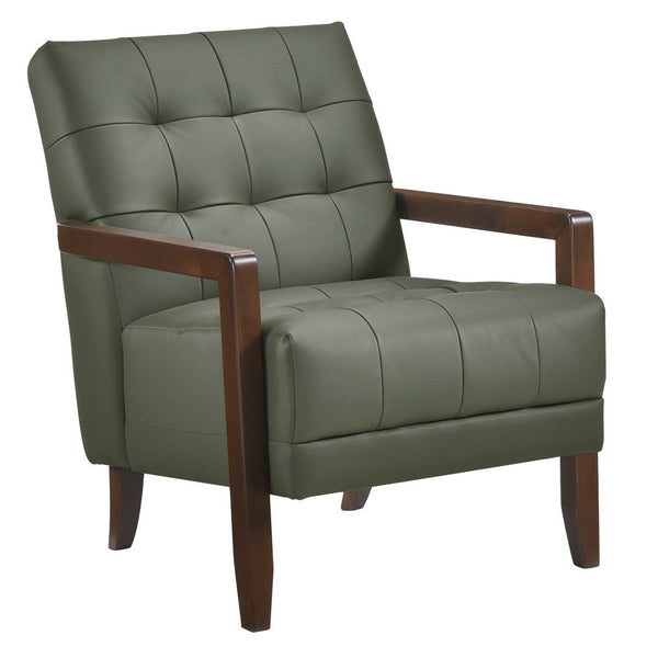 Lenie Accent Armchair, Button Tufted Green Leather, Walnut Brown Wood -BM335994