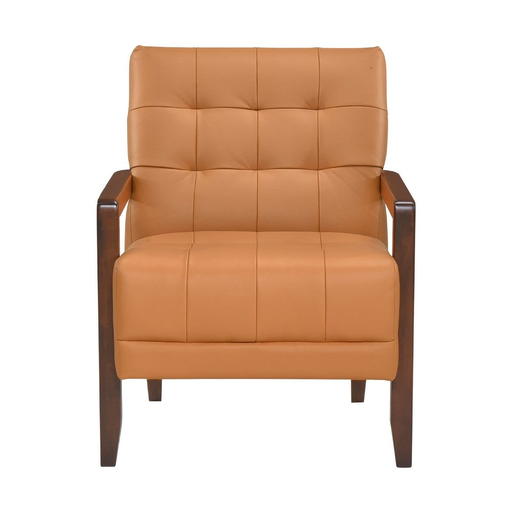 Lenie Accent Armchair, Button Tufted Orange Leather, Walnut Brown -BM335995