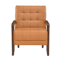 Lenie Accent Armchair, Button Tufted Orange Leather, Walnut Brown -BM335995