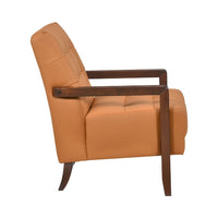 Lenie Accent Armchair, Button Tufted Orange Leather, Walnut Brown -BM335995