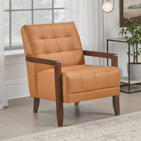 Lenie Accent Armchair, Button Tufted Orange Leather, Walnut Brown -BM335995