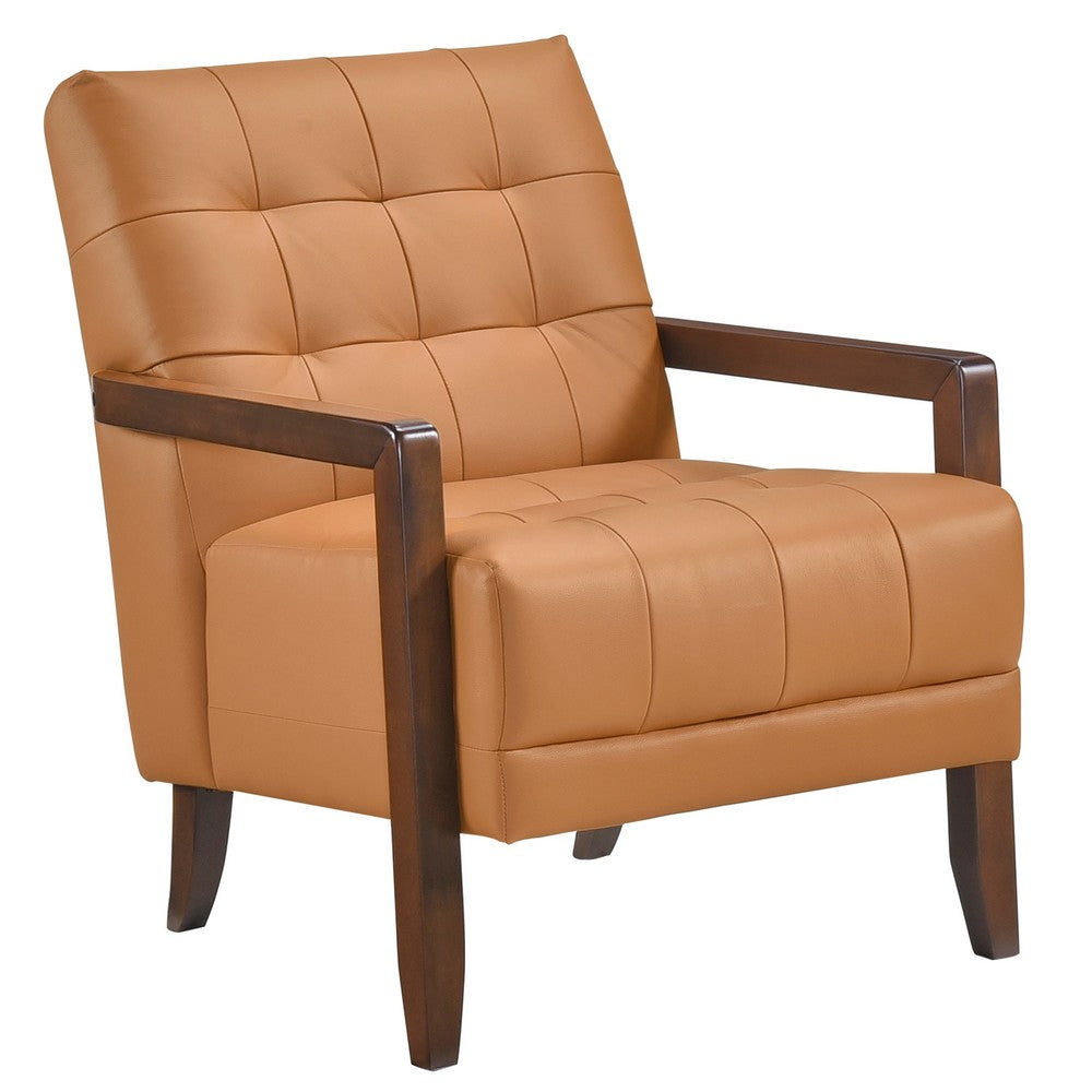 Lenie Accent Armchair, Button Tufted Orange Leather, Walnut Brown -BM335995