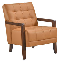 Lenie Accent Armchair, Button Tufted Orange Leather, Walnut Brown -BM335995