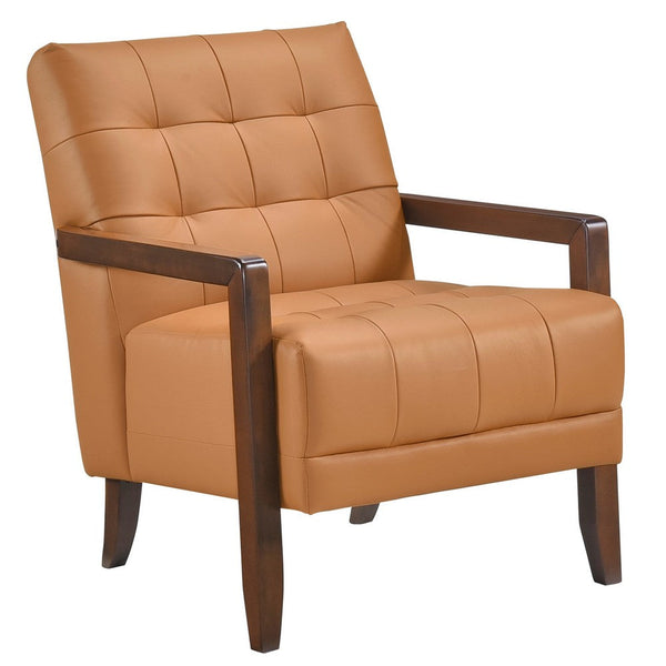 Lenie Accent Armchair, Button Tufted Orange Leather, Walnut Brown -BM335995