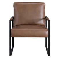 Mackie Accent Armchair, Dark Brown Faux Leather, Black Metal Frame -BM335996