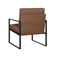 Mackie Accent Armchair, Dark Brown Faux Leather, Black Metal Frame -BM335996