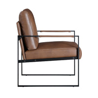 Mackie Accent Armchair, Dark Brown Faux Leather, Black Metal Frame -BM335996