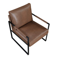 Mackie Accent Armchair, Dark Brown Faux Leather, Black Metal Frame -BM335996