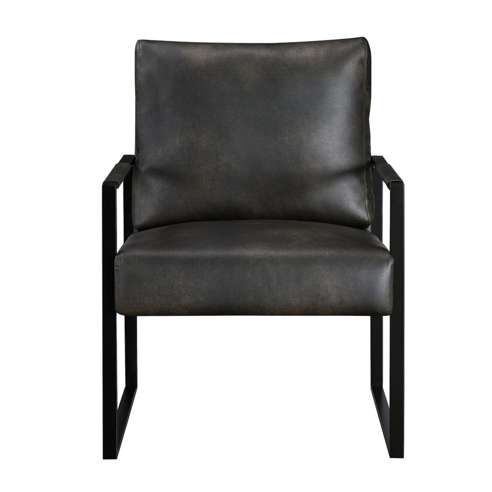Mackie Accent Armchair, Dark Gray Faux Leather, Black Metal Frame -BM335997