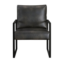 Mackie Accent Armchair, Dark Gray Faux Leather, Black Metal Frame -BM335997