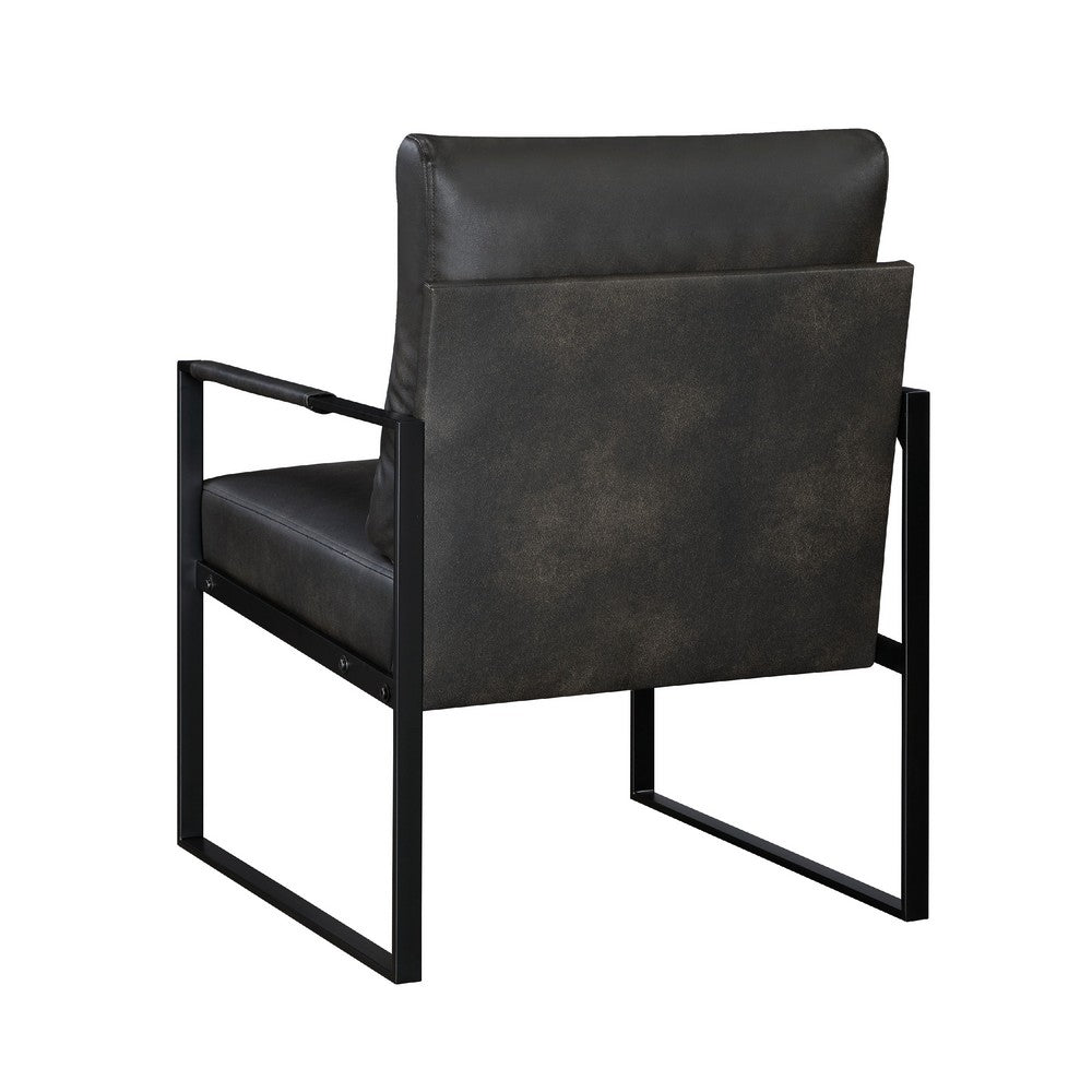 Mackie Accent Armchair, Dark Gray Faux Leather, Black Metal Frame -BM335997