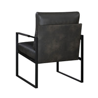 Mackie Accent Armchair, Dark Gray Faux Leather, Black Metal Frame -BM335997