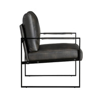Mackie Accent Armchair, Dark Gray Faux Leather, Black Metal Frame -BM335997
