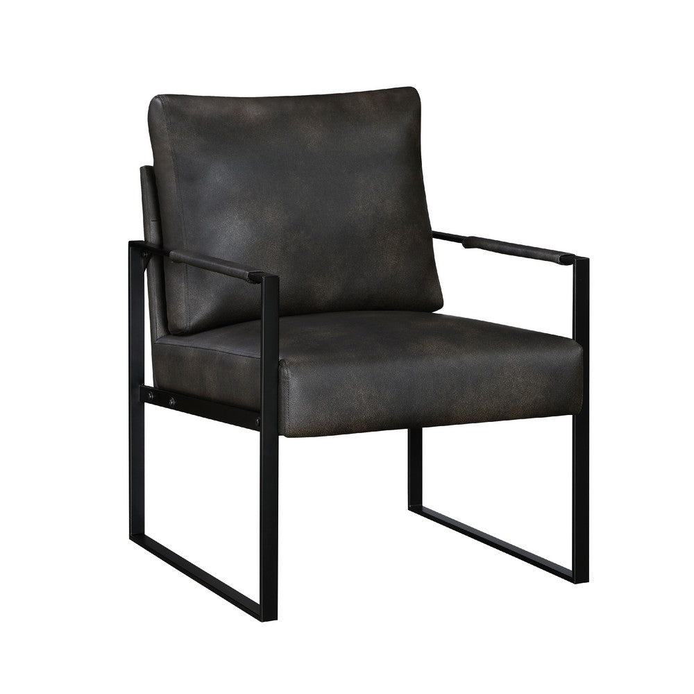 Mackie Accent Armchair, Dark Gray Faux Leather, Black Metal Frame -BM335997