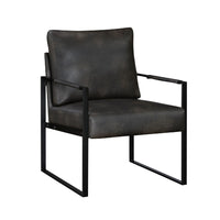 Mackie Accent Armchair, Dark Gray Faux Leather, Black Metal Frame -BM335997