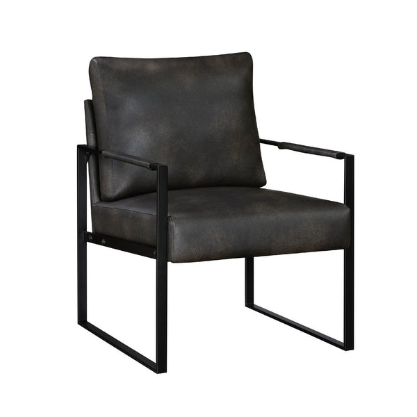 Mackie Accent Armchair, Dark Gray Faux Leather, Black Metal Frame -BM335997