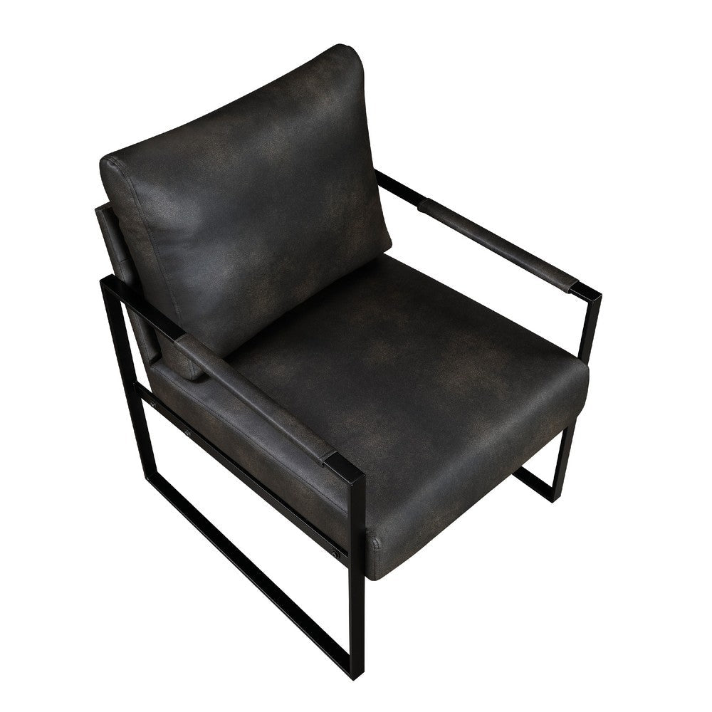 Mackie Accent Armchair, Dark Gray Faux Leather, Black Metal Frame -BM335997