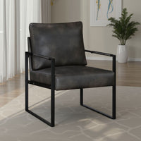 Mackie Accent Armchair, Dark Gray Faux Leather, Black Metal Frame -BM335997