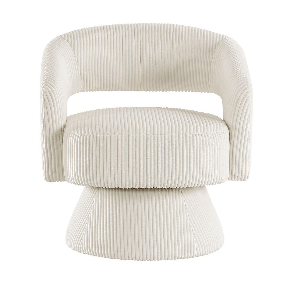 Rayne Swivel Accent Chair, Ivory Corduroy, Round Metal Swivel Base -BM335998