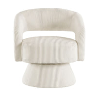 Rayne Swivel Accent Chair, Ivory Corduroy, Round Metal Swivel Base -BM335998