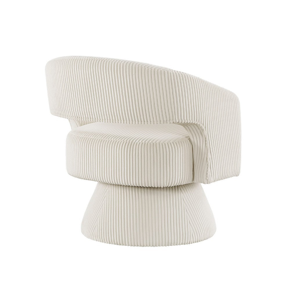 Rayne Swivel Accent Chair, Ivory Corduroy, Round Metal Swivel Base -BM335998