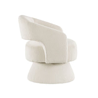 Rayne Swivel Accent Chair, Ivory Corduroy, Round Metal Swivel Base -BM335998