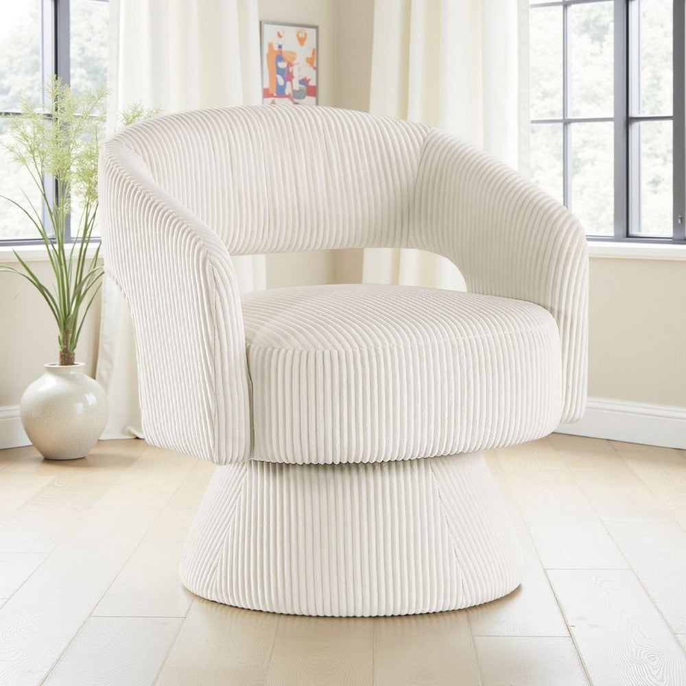Rayne Swivel Accent Chair, Ivory Corduroy, Round Metal Swivel Base -BM335998