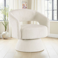Rayne Swivel Accent Chair, Ivory Corduroy, Round Metal Swivel Base -BM335998