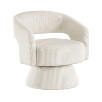 Rayne Swivel Accent Chair, Ivory Corduroy, Round Metal Swivel Base -BM335998