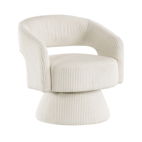 Rayne Swivel Accent Chair, Ivory Corduroy, Round Metal Swivel Base -BM335998