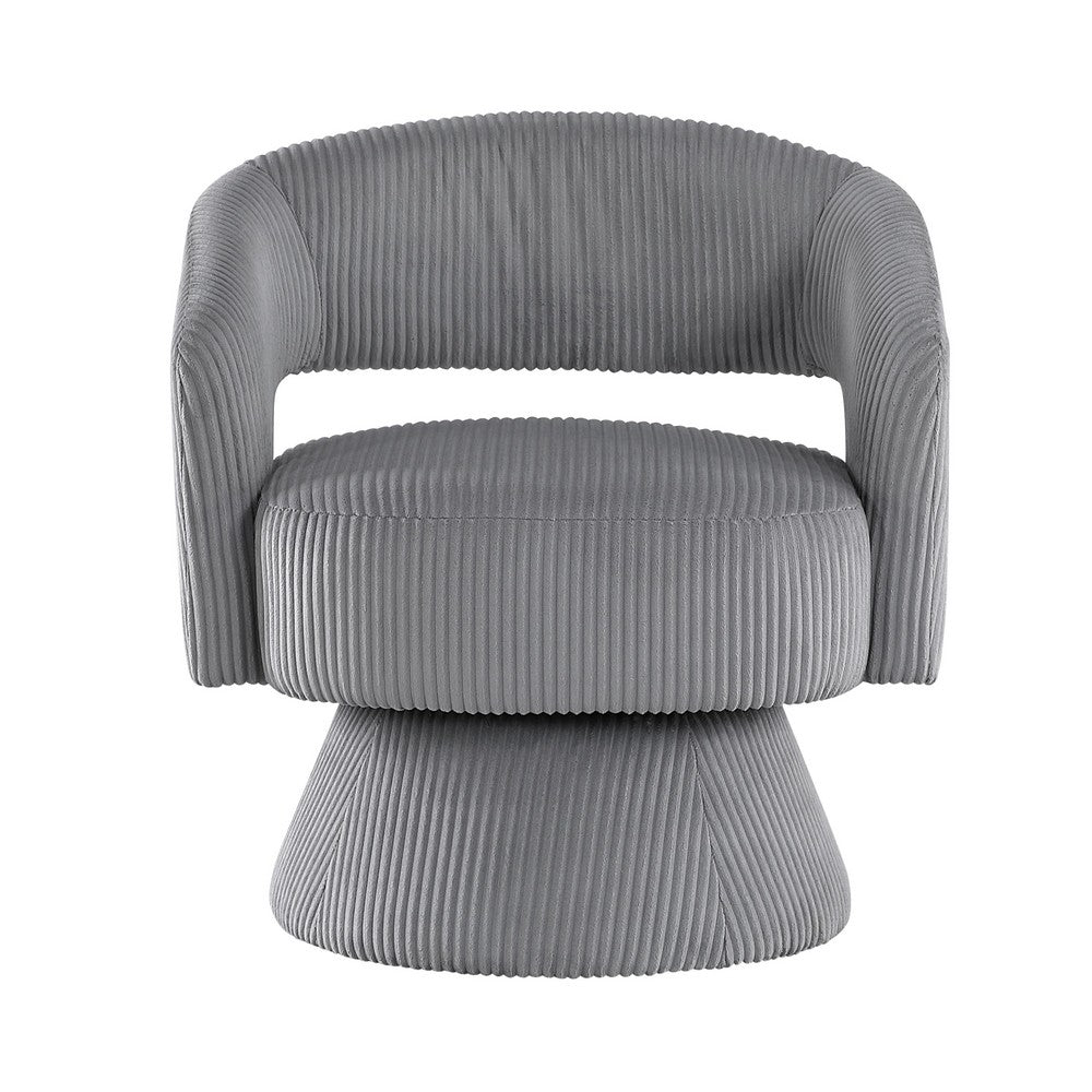 Rayne Swivel Accent Chair, Dark Gray Corduroy, Round Metal Swivel Base -BM335999