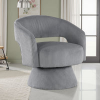 Rayne Swivel Accent Chair, Dark Gray Corduroy, Round Metal Swivel Base -BM335999