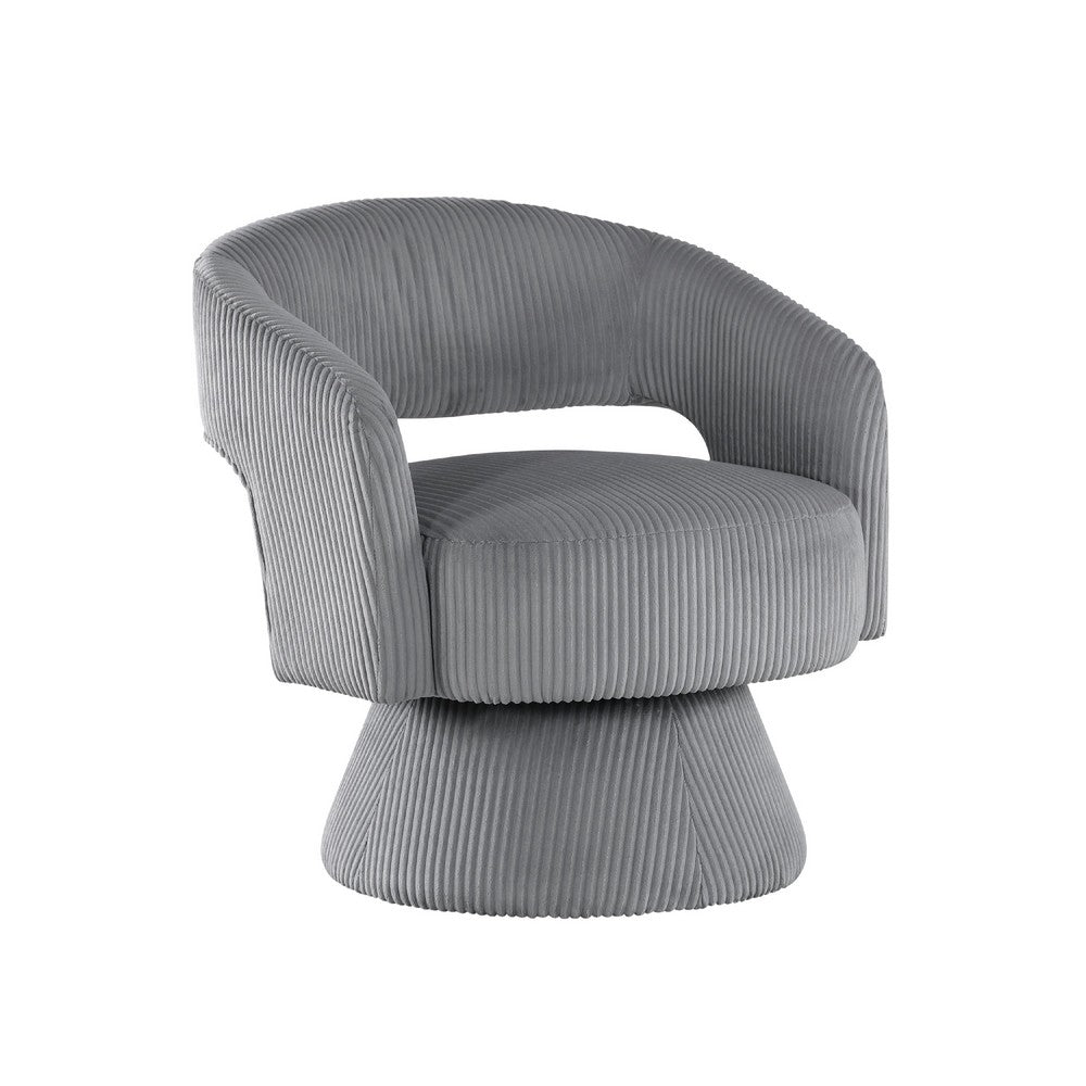 Rayne Swivel Accent Chair, Dark Gray Corduroy, Round Metal Swivel Base -BM335999