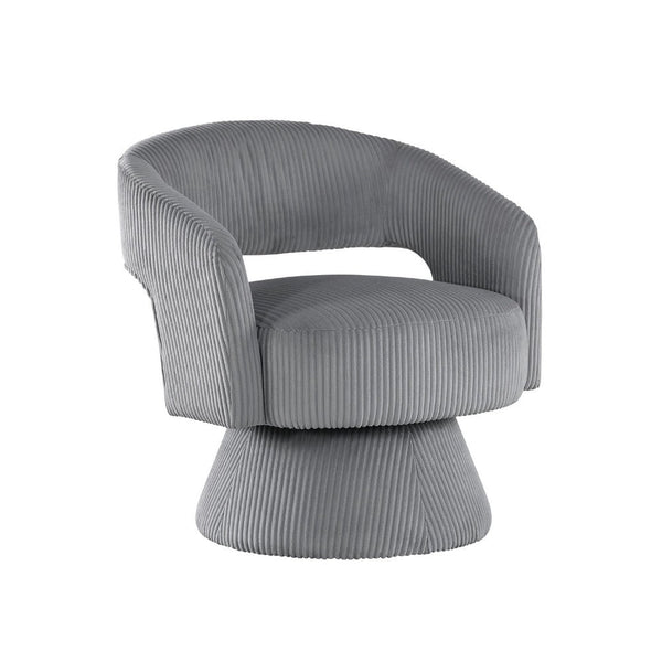 Rayne Swivel Accent Chair, Dark Gray Corduroy, Round Metal Swivel Base -BM335999