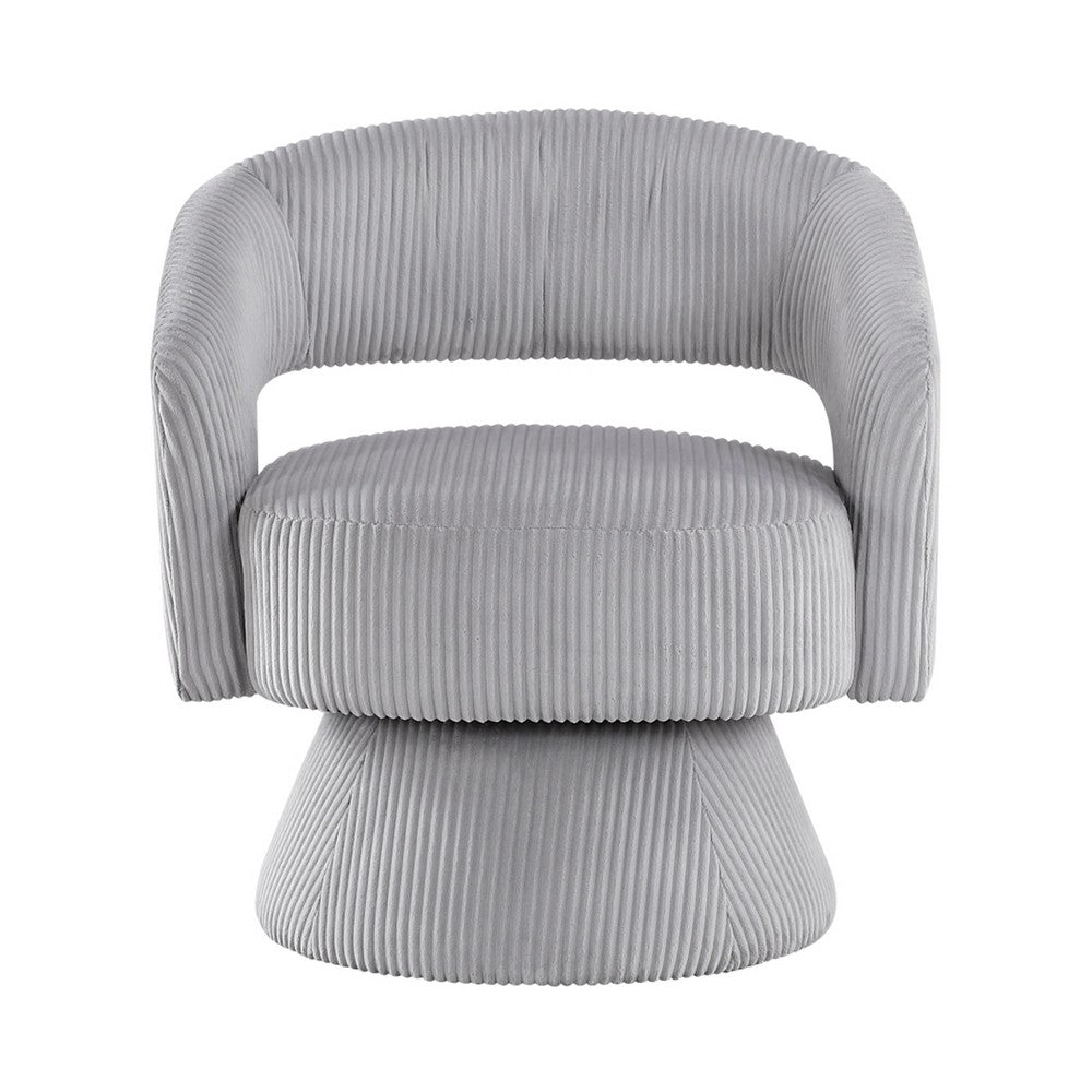 Rayne Swivel Accent Chair, Gray Corduroy, Round Metal Swivel Base -BM336000
