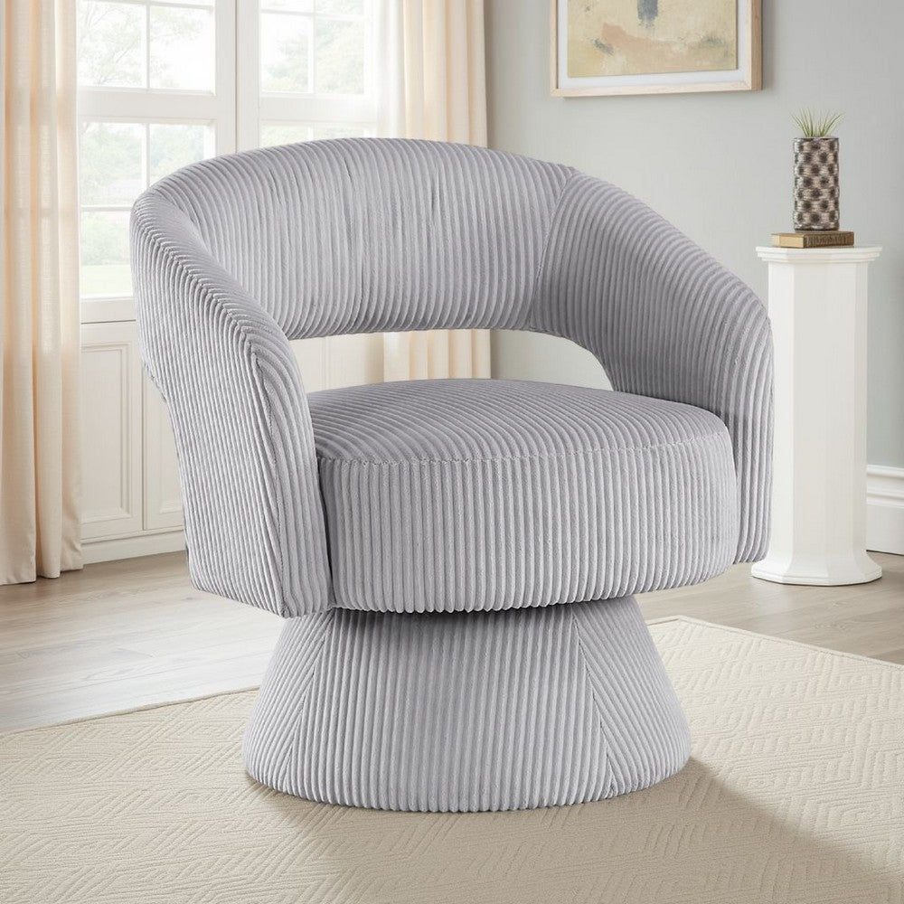 Rayne Swivel Accent Chair, Gray Corduroy, Round Metal Swivel Base -BM336000