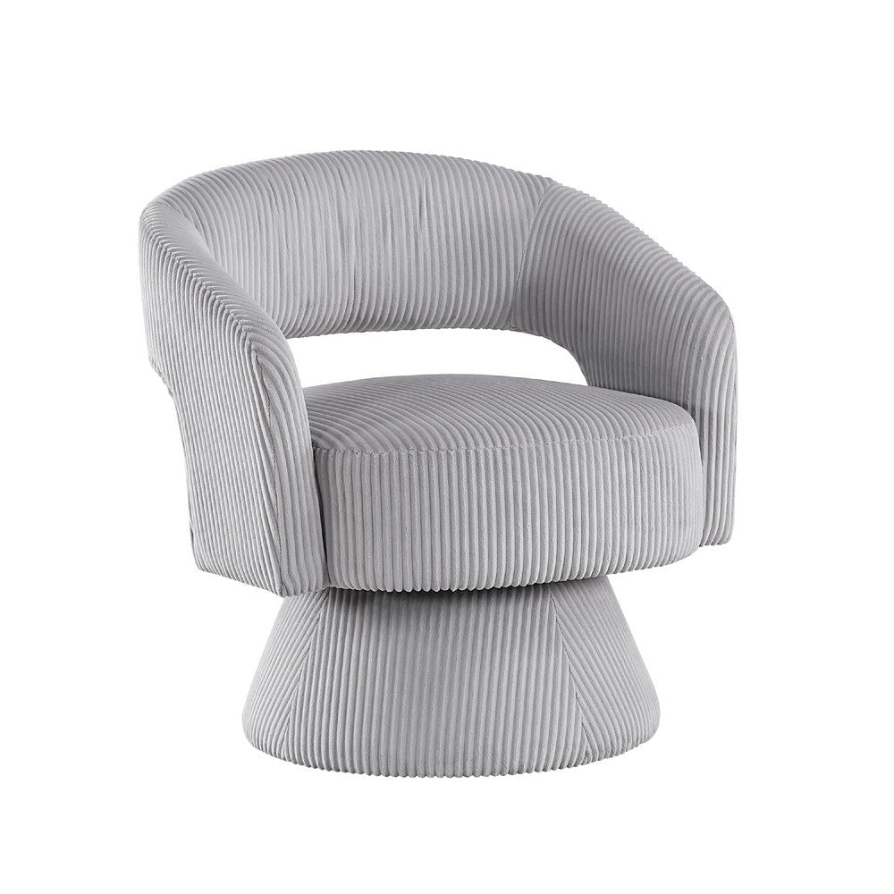 Rayne Swivel Accent Chair, Gray Corduroy, Round Metal Swivel Base -BM336000