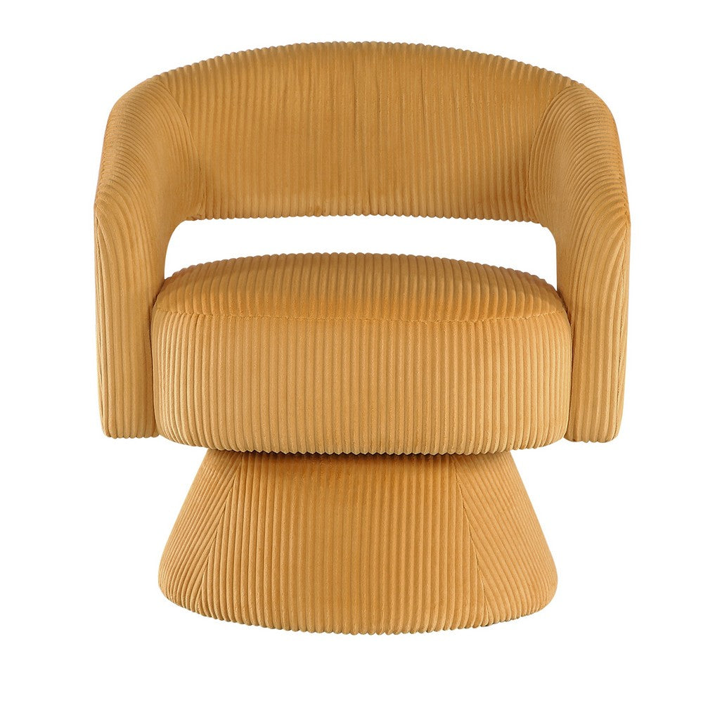 Rayne Swivel Accent Chair, Yellow Corduroy, Round Metal Swivel Base -BM336001