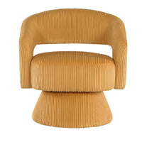 Rayne Swivel Accent Chair, Yellow Corduroy, Round Metal Swivel Base -BM336001