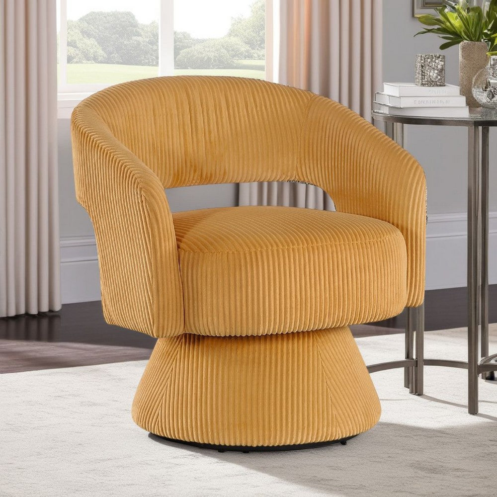 Rayne Swivel Accent Chair, Yellow Corduroy, Round Metal Swivel Base -BM336001