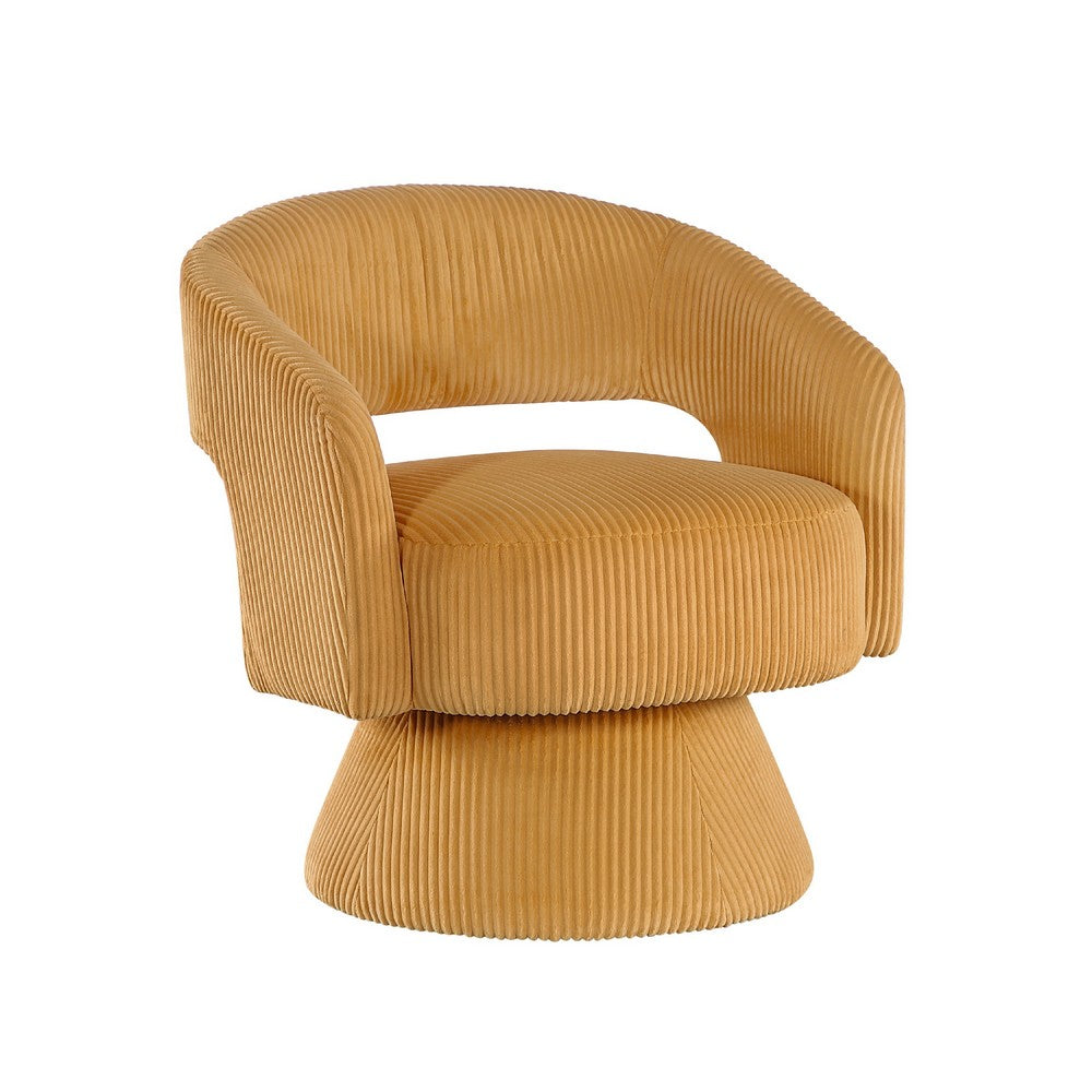 Rayne Swivel Accent Chair, Yellow Corduroy, Round Metal Swivel Base -BM336001