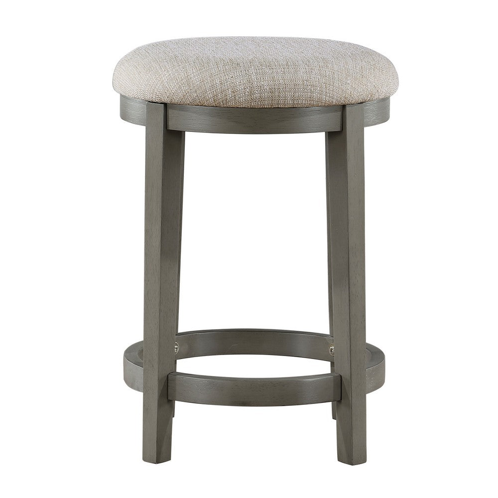 Anab Counter Height Stool Set of 2, Round Polyester Seat, Gray Wood -BM336002