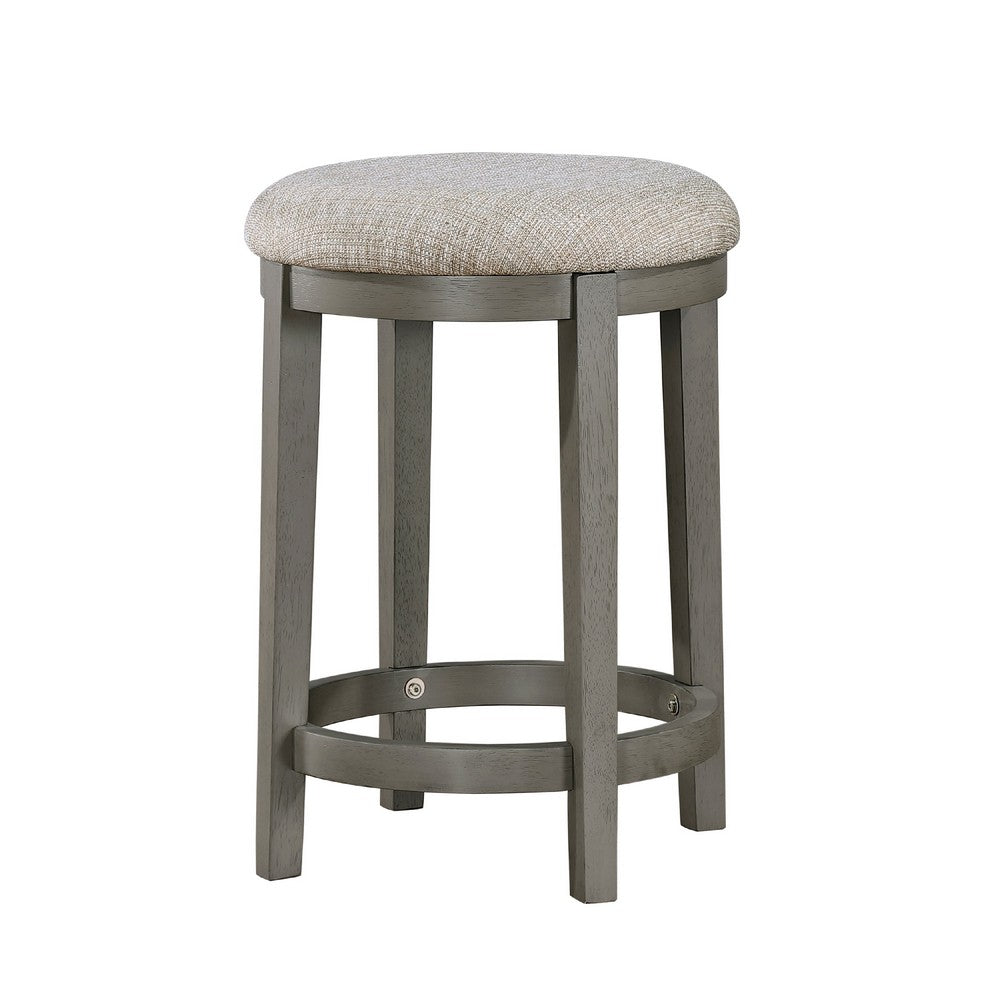 Anab Counter Height Stool Set of 2, Round Polyester Seat, Gray Wood -BM336002