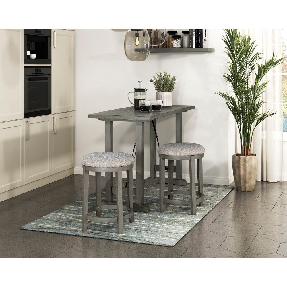 Anab Counter Height Stool Set of 2, Round Polyester Seat, Gray Wood -BM336002