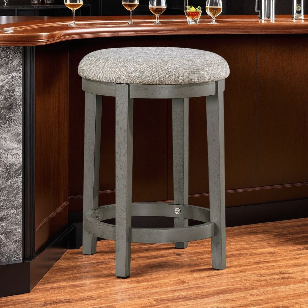 Anab Counter Height Stool Set of 2, Round Polyester Seat, Gray Wood -BM336002