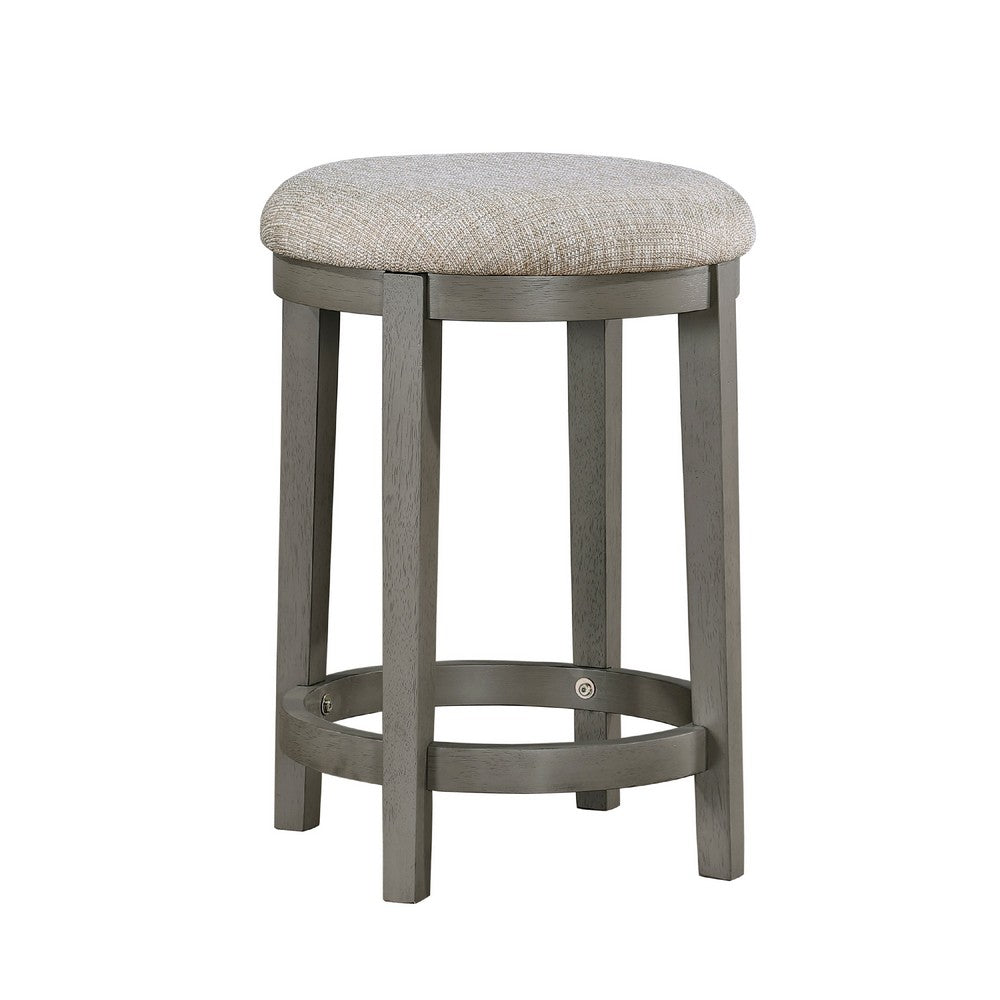 Anab Counter Height Stool Set of 2, Round Polyester Seat, Gray Wood -BM336002