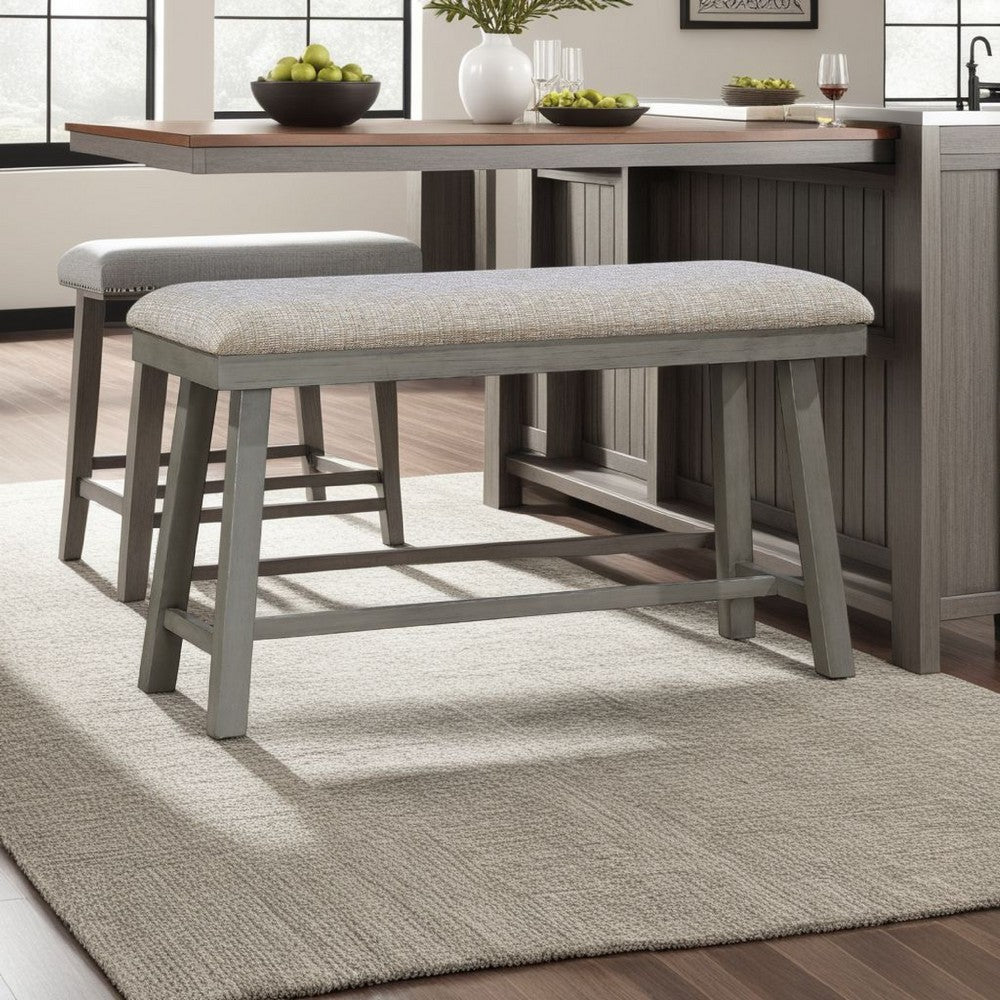 Anab Counter Height Bench, Foam Cushioned Polyester, Gray Wood -BM336003