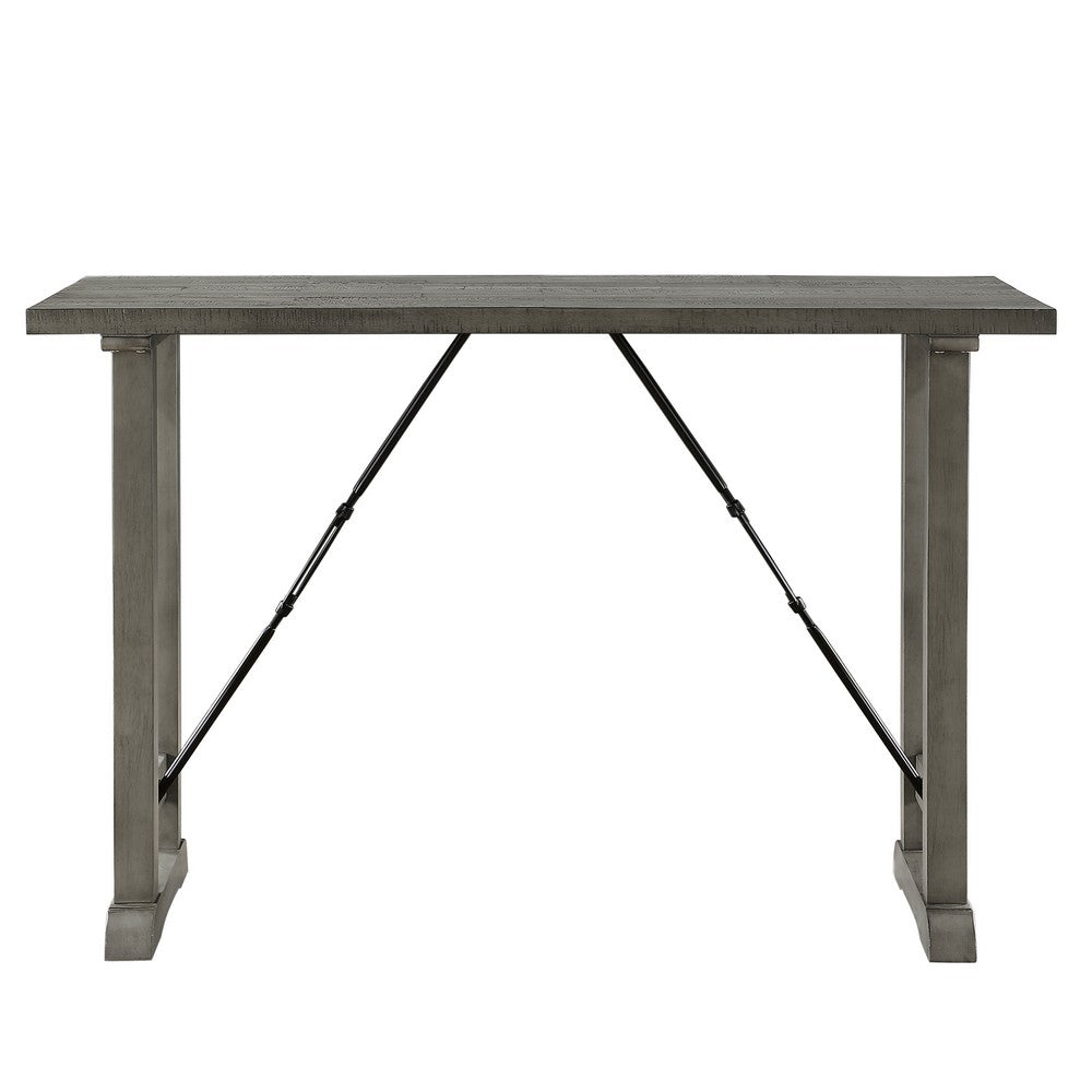 Anab Counter Height Table, Rectangular Gray Wood and Turnbuckle Base -BM336004