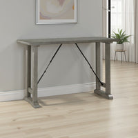 Anab Counter Height Table, Rectangular Gray Wood and Turnbuckle Base -BM336004