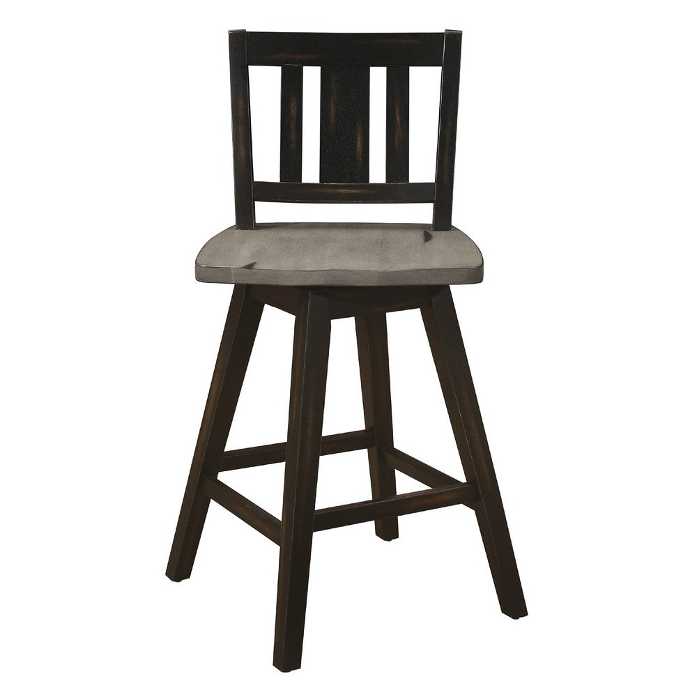 Ati Swivel Counter Height Chair Set of 2, Slatted Black Wood, Gray -BM336005